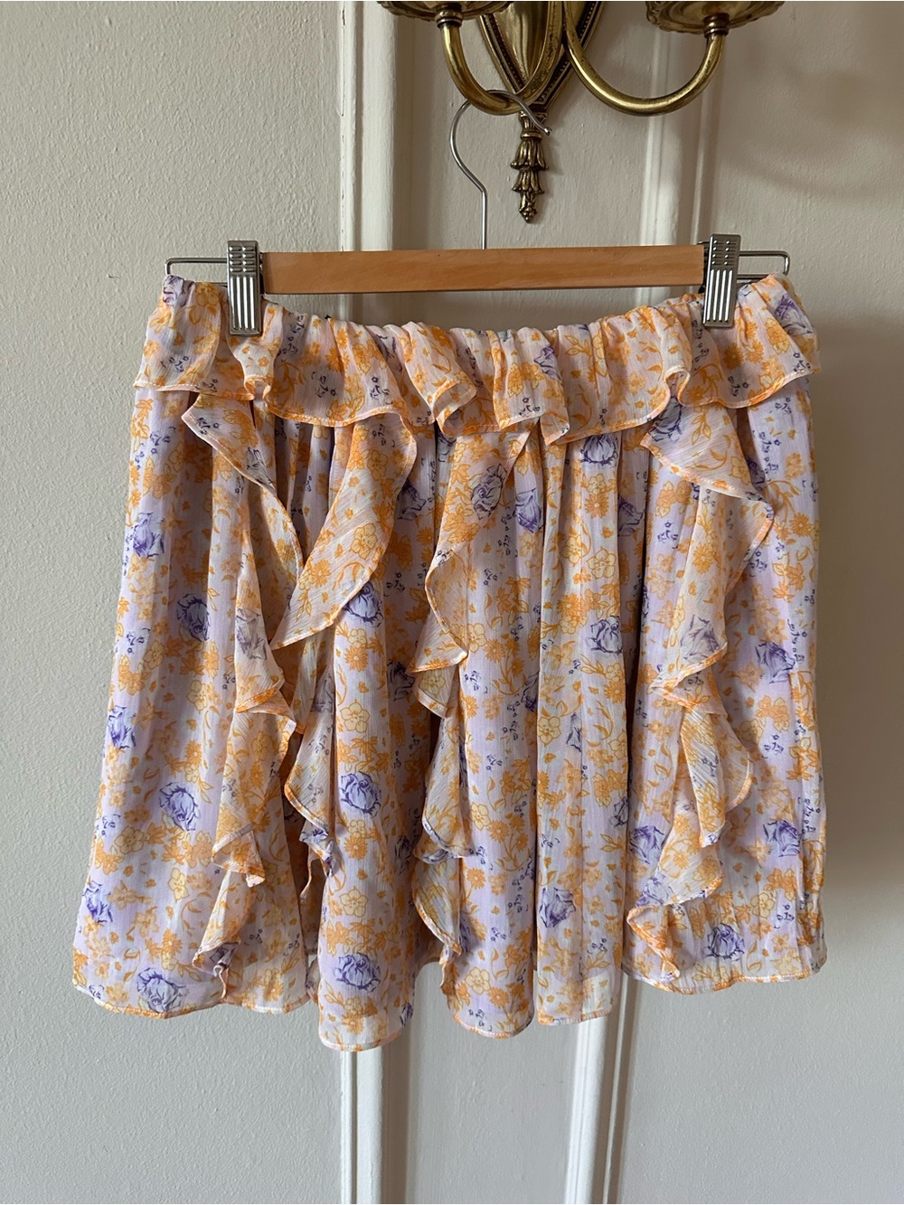 Floral Ruffle Mini Skirt - Lavender & Yellow